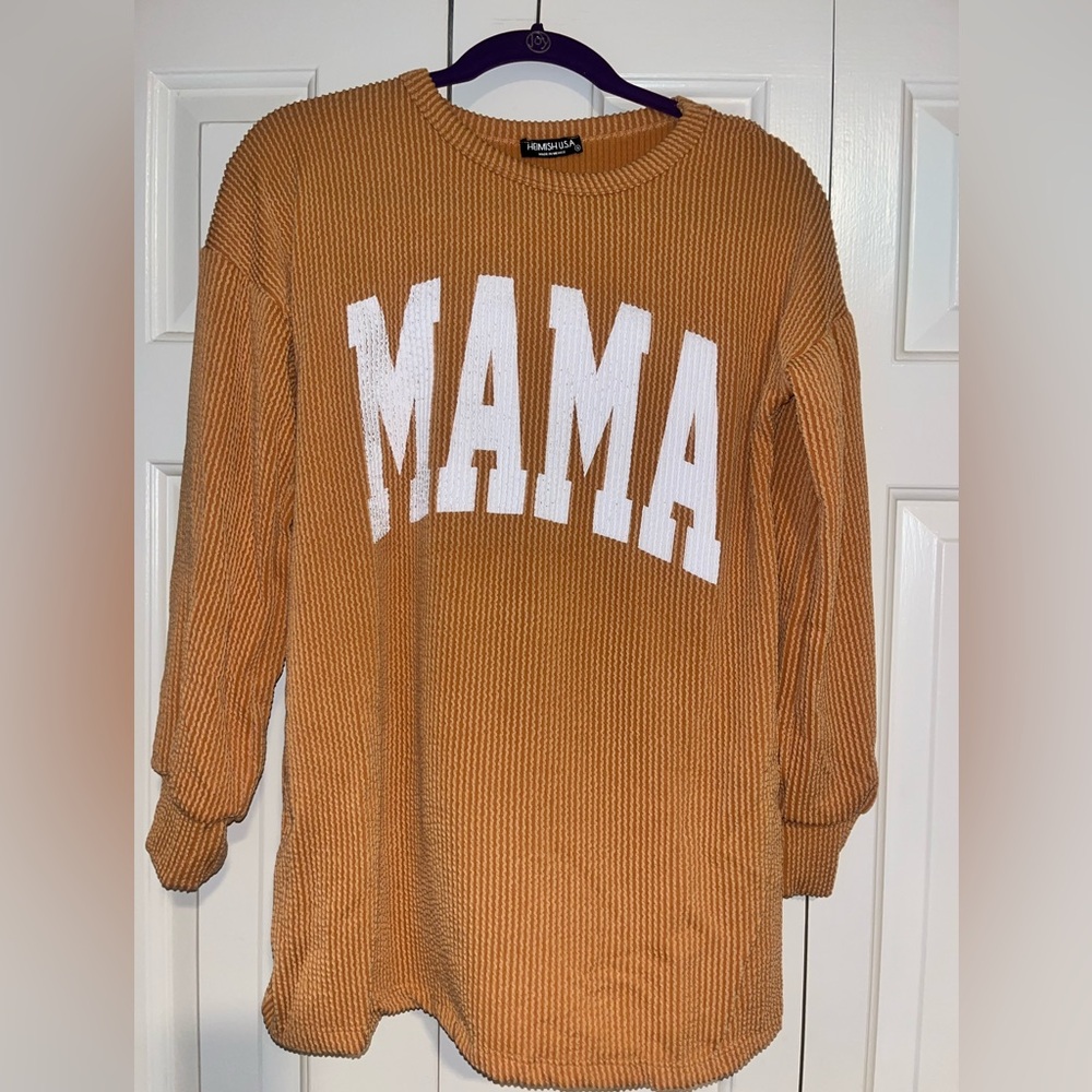Heimish USA Women's Ribbed Long Sleeve Apricot 'MAMA' Top